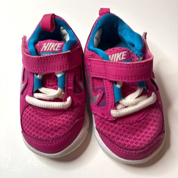 Nike Baby Girls Free Run Sneakers Pink & Blue 4C Athletic Walker - Picture 2 of 5